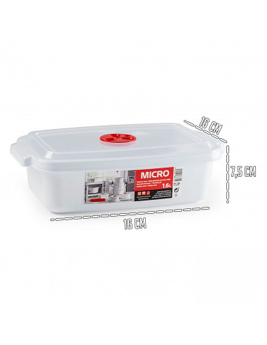 Tradineur - Fiambrera Modelo Micro - Fabricado en plástico - Capacidad de 1,6 Litros - Apta para microondas y lavavajillas - 7,5