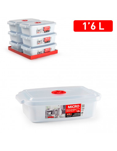 Tradineur - Fiambrera Modelo Micro - Fabricado en plástico - Capacidad de 1,6 Litros - Apta para microondas y lavavajillas - 7,5