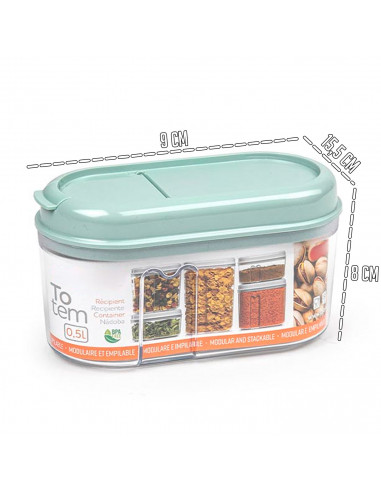 Tradineur - Recipiente Multiusos Modelo "Totem" - Capacidad de 0,5 L - Fabricado en plástico - Apto para uso alimentario - 9 x 8