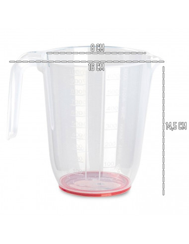 Tradineur - Jarra Medidora transparente con asa - Fabricada en plástico - Capacidad de 1 L - Base antideslizante - 14,5 x 16 x 8
