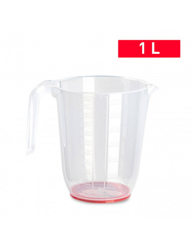 Tradineur - Jarra Medidora transparente con asa - Fabricada en plástico - Capacidad de 1 L - Base antideslizante - 14,5 x 16 x 8
