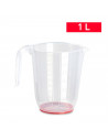 Tradineur - Jarra Medidora transparente con asa - Fabricada en plástico - Capacidad de 1 L - Base antideslizante - 14,5 x 16 x 8