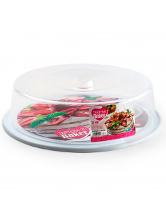 Tradineur - Tartera redonda de plástico, tapa transparente, recipiente para transportar tartas, postres, alimentos, fabricada en