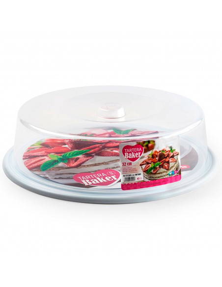 Tradineur - Tartera redonda de plástico, tapa transparente, recipiente para transportar tartas, postres, alimentos, fabricada en