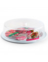 Tradineur - Tartera redonda de plástico, tapa transparente, recipiente para transportar tartas, postres, alimentos, fabricada en