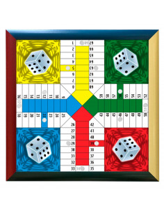Tradineur - Tablero de parchís con marco madera MDF, 4 jugadores, duradero y resistente, juegos de mesa clásicos, 32 x 32 cm