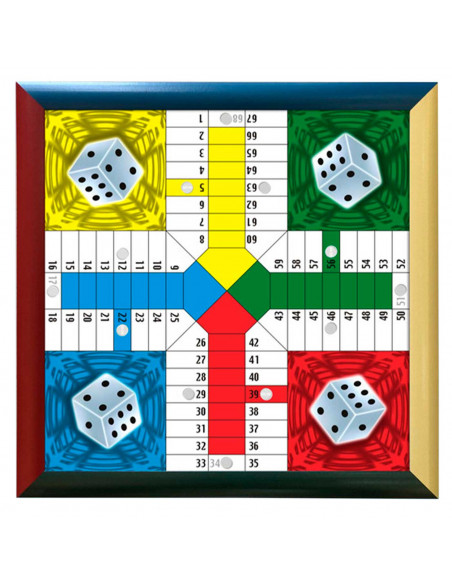 Tradineur - Tablero de parchís con marco madera MDF, 4 jugadores, duradero y resistente, juegos de mesa clásicos, 32 x 32 cm