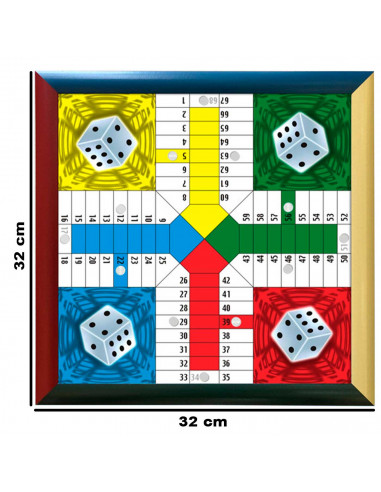 Tradineur - Tablero de parchís con marco madera MDF, 4 jugadores, duradero y resistente, juegos de mesa clásicos, 32 x 32 cm