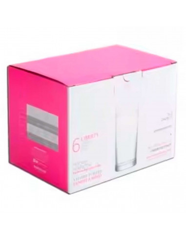 Tradineur - Caja de 6 vasos modelo Liberty - Fabricación en cristal resistente - Apto para lavavajillas - 295 ML - Ø 6,5 x 13,