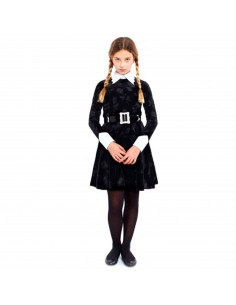 Tradineur - Disfraz infantil de Miércoles Addams, Strange Girl, 100% poliéster, incluye vestido y cinturón, Halloween, carnaval,