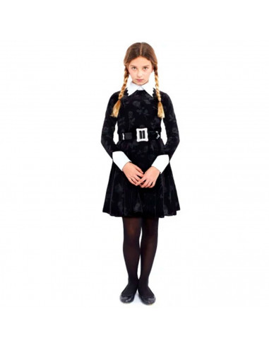 Tradineur - Disfraz infantil de Miércoles Addams, Strange Girl, 100% poliéster, incluye vestido y cinturón, Halloween, carnaval,