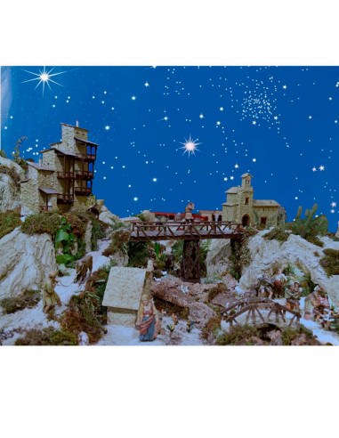 Tradineur - Rollo de papel de fondo con estrellas para belén - Decoración para Nacimiento, Navidad, tradicional - Alto detalle -