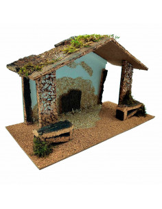 Tradineur - Cueva/Portal de belén de madera, pesebre, cueva con tejado para nacimiento - figura de navidad, decoración navideña