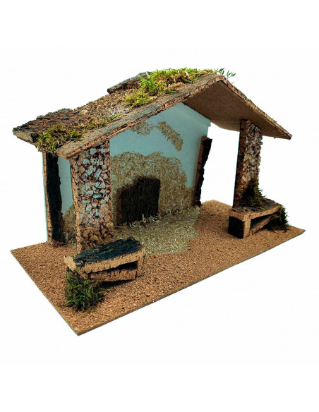Tradineur - Cueva/Portal de belén de madera, pesebre, cueva con tejado para nacimiento - figura de navidad, decoración navideña