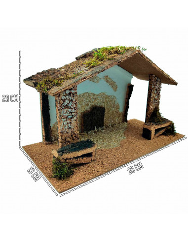 Tradineur - Cueva/Portal de belén de madera, pesebre, cueva con tejado para nacimiento - figura de navidad, decoración navideña