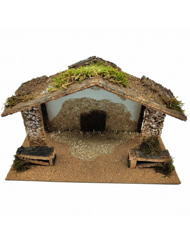Tradineur - Cueva/Portal de belén de madera, pesebre, cueva con tejado para nacimiento - figura de navidad, decoración navideña