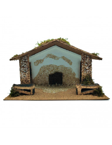 Tradineur - Cueva/Portal de belén de madera, pesebre, cueva con tejado para nacimiento - figura de navidad, decoración navideña