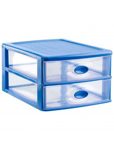 Tradineur - Cajonera de sobremesa, modelo Loira, 2 cajones transparentes, plástico, torre almacenaje multiusos, oficina, baño, f