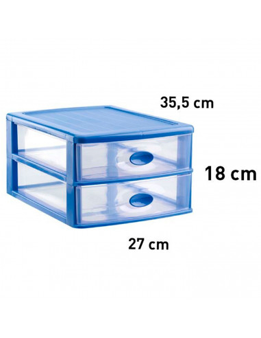 Tradineur - Cajonera de sobremesa, modelo Loira, 2 cajones transparentes, plástico, torre almacenaje multiusos, oficina, baño, f