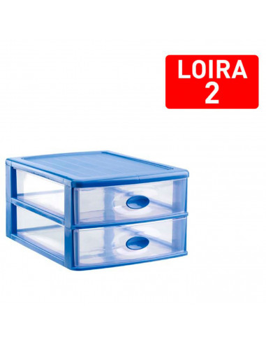 Tradineur - Cajonera de sobremesa, modelo Loira, 2 cajones transparentes, plástico, torre almacenaje multiusos, oficina, baño, f