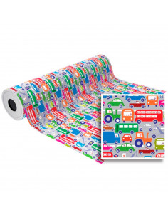 Tradineur - Bobina de papel de regalo, modelo Vehículos, lámina en rollo, hoja para envolver regalos, cumpleaños, Navidad, tiend