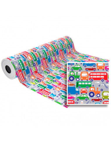Tradineur - Bobina de papel de regalo, modelo Vehículos, lámina en rollo, hoja para envolver regalos, cumpleaños, Navidad, tiend