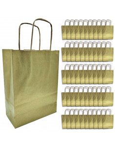 Tradineur - Pack de 50 bolsa Kraft "XS" - Ideal para guardar tus regalos de navidad, fin de años o año nuevo - 18 x 24 cm - Colo