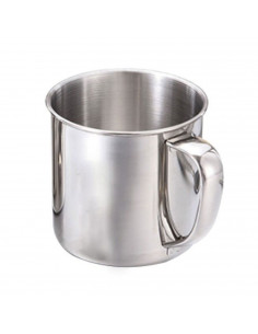 Taza de metal con asa, de 12 cm de diámetro y 11,5 cm de alto, válida para distintos ámbitos o funciones. Recipiente metálico de