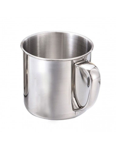 Taza de metal con asa, de 12 cm de diámetro y 11,5 cm de alto, válida para distintos ámbitos o funciones. Recipiente metálico de