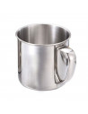 Taza de metal con asa, de 12 cm de diámetro y 11,5 cm de alto, válida para distintos ámbitos o funciones. Recipiente metálico de