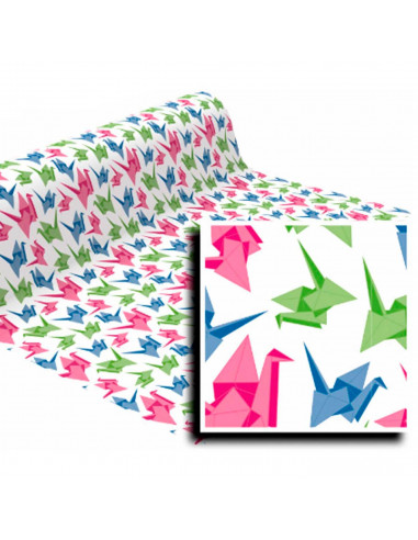 Tradineur - Bobina de papel de regalo, modelo Pájaros de Origami, hoja, lámina en rollo para envolver regalos, cumpleaños, Navid