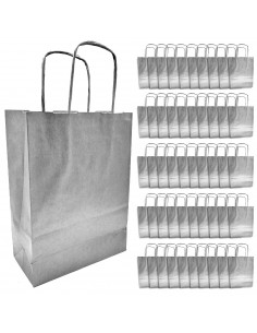 Tradineur - Pack de 50 bolsa Kraft "XS" - Ideal para guardar tus regalos de navidad, fin de años o año nuevo - 18 x 24 cm - Colo
