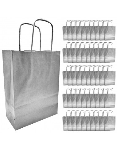 Tradineur - Pack de 50 bolsa Kraft "XS" - Ideal para guardar tus regalos de navidad, fin de años o año nuevo - 18 x 24 cm - Colo