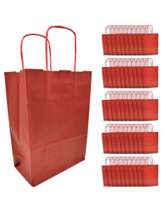 Tradineur - Pack de 50 bolsa Kraft "XS" - Ideal para guardar tus regalos de navidad, fin de años o año nuevo - 18 x 24 cm - Colo