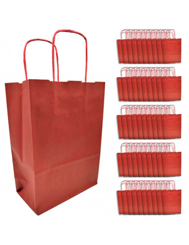 Tradineur - Pack de 50 bolsa Kraft "XS" - Ideal para guardar tus regalos de navidad, fin de años o año nuevo - 18 x 24 cm - Colo
