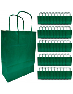 Tradineur - Pack de 50 bolsa Kraft "XS" - Ideal para guardar tus regalos de navidad, fin de años o año nuevo - 18 x 24 cm - Colo