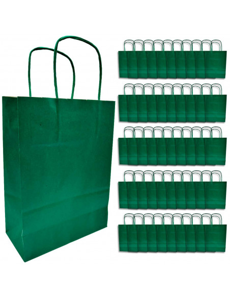 Tradineur - Pack de 50 bolsa Kraft "XS" - Ideal para guardar tus regalos de navidad, fin de años o año nuevo - 18 x 24 cm - Colo