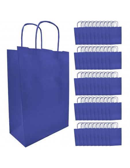 Tradineur - Pack de 50 bolsa Kraft "XS" - Ideal para guardar tus regalos de navidad, fin de años o año nuevo - 18 x 24 cm - Colo