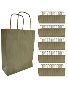 Tradineur - Pack de 50 bolsa Kraft "S" - Ideal para guardar tus regalos de navidad, fin de años o año nuevo - 24 x 32 cm - Color