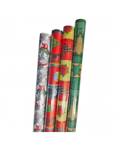 Tradineur - Pack de 4 rollos de papel de regalo, modelo Navidad, láminas, hojas para envolver regalos, cumpleaños, decoración, 1