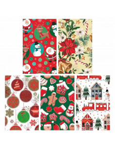 Tradineur - Pack de 5 rollos de papel de regalo, modelo Navidad 16002, láminas, hojas para envolver regalos, cumpleaños, Navidad