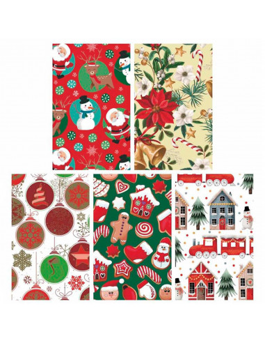 Tradineur - Pack de 5 rollos de papel de regalo, modelo Navidad 16002, láminas, hojas para envolver regalos, cumpleaños, Navidad
