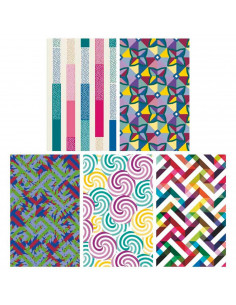 Tradineur - Pack de 5 rollos de papel de regalo, modelo Patrones, láminas, hojas para envolver regalos, cumpleaños, Navidad, 70