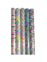 Tradineur - Pack de 5 rollos de papel de regalo, modelo Patrones, láminas, hojas para envolver regalos, cumpleaños, Navidad, 70