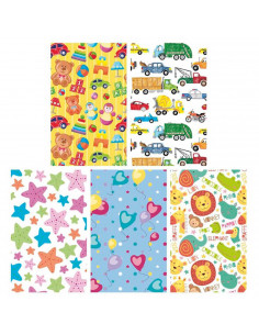 Tradineur - Pack de 5 rollos de papel de regalo, modelo Infantil, láminas, hojas para envolver regalos, cumpleaños, Navidad, 70