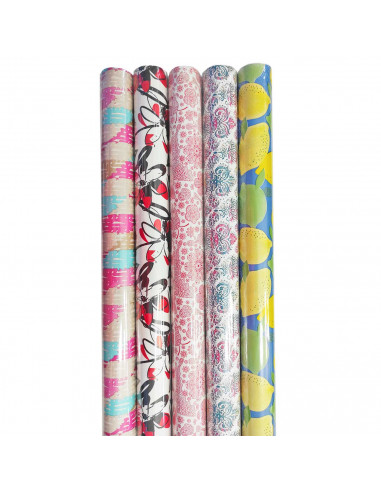 Tradineur - Pack de 5 rollos de papel de regalo, modelo Chic, láminas, hojas para envolver regalos, cumpleaños, Navidad, 70 x 20