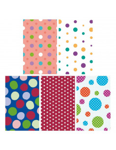 Tradineur - Pack de 5 rollos de papel de regalo, modelo Lunares, láminas, hojas para envolver regalos, cumpleaños, Navidad, 70 x