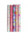 Tradineur - Pack de 5 rollos de papel de regalo, modelo Lunares, láminas, hojas para envolver regalos, cumpleaños, Navidad, 70 x