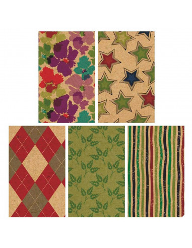 Tradineur - Pack de 5 rollos de papel kraft de regalo, modelo Todo Año, láminas, hojas para envolver regalos, cumpleaños, Navida