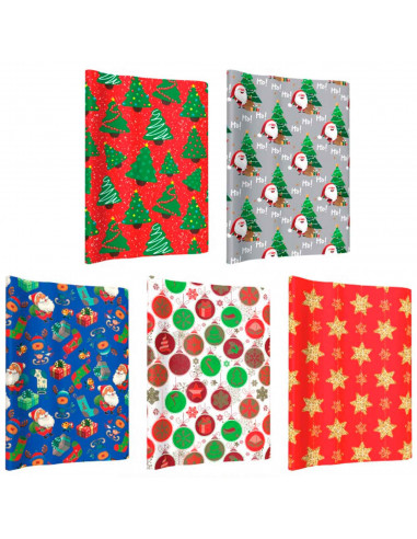 Tradineur - Pack de 5 rollos de papel de regalo, modelo Navidad 15002, láminas, hojas para envolver regalos, cumpleaños, Navidad